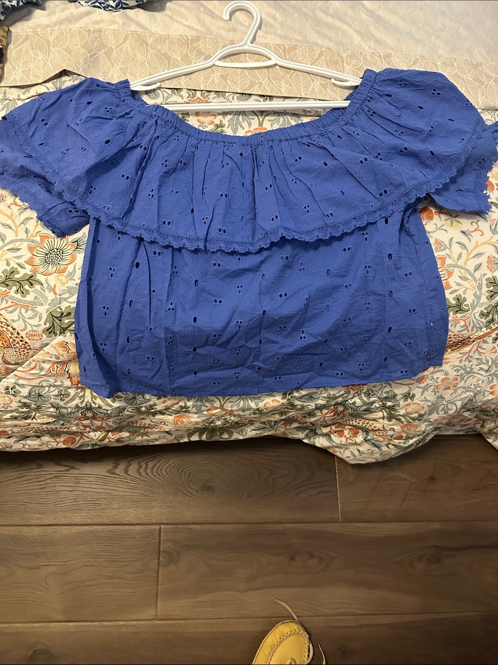 Women’s Off-Shoulder Eyelet Top in Royal Blue